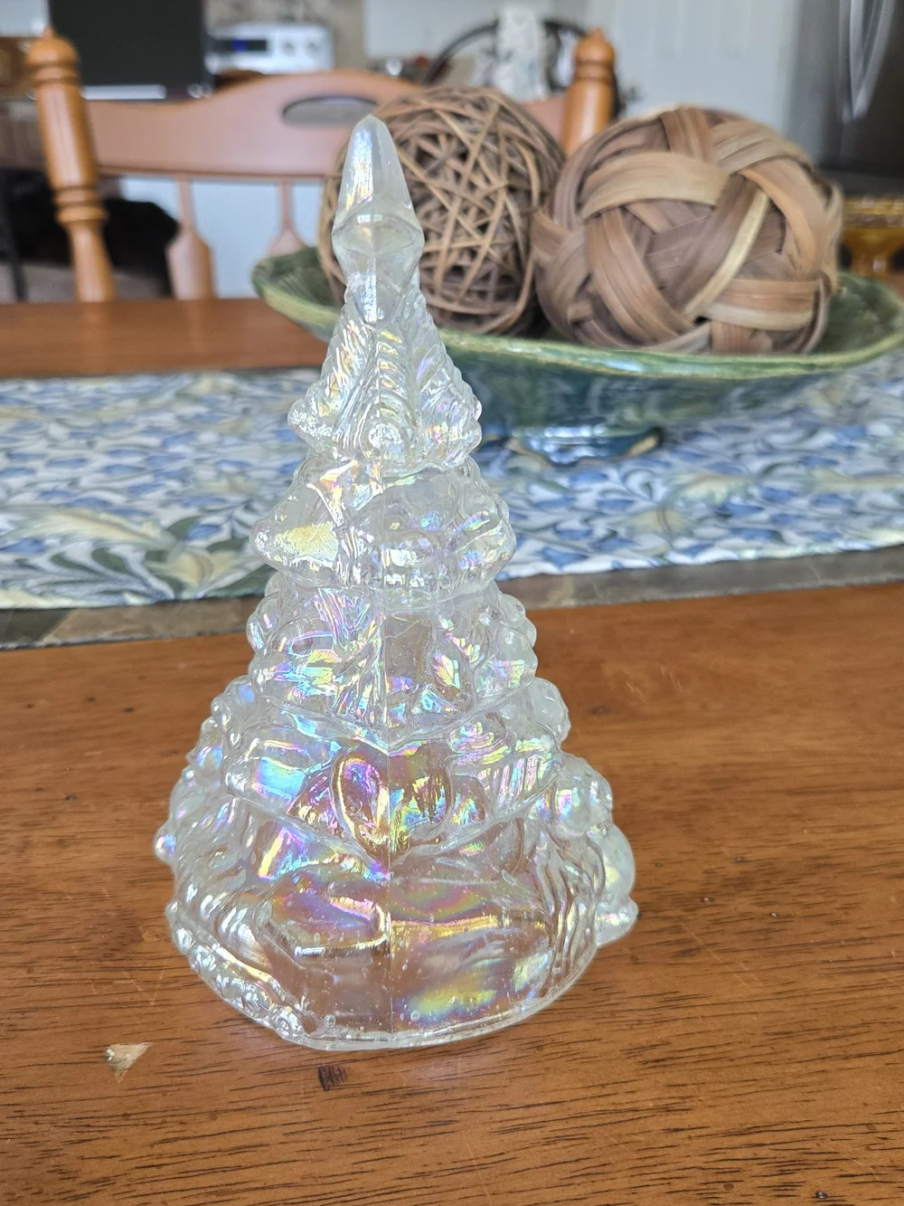 Vintage Iridescent Glass Light-Up Christmas Tree with Bear